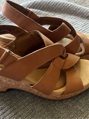 Clarks Tan Suede Cork Wedge Sandals